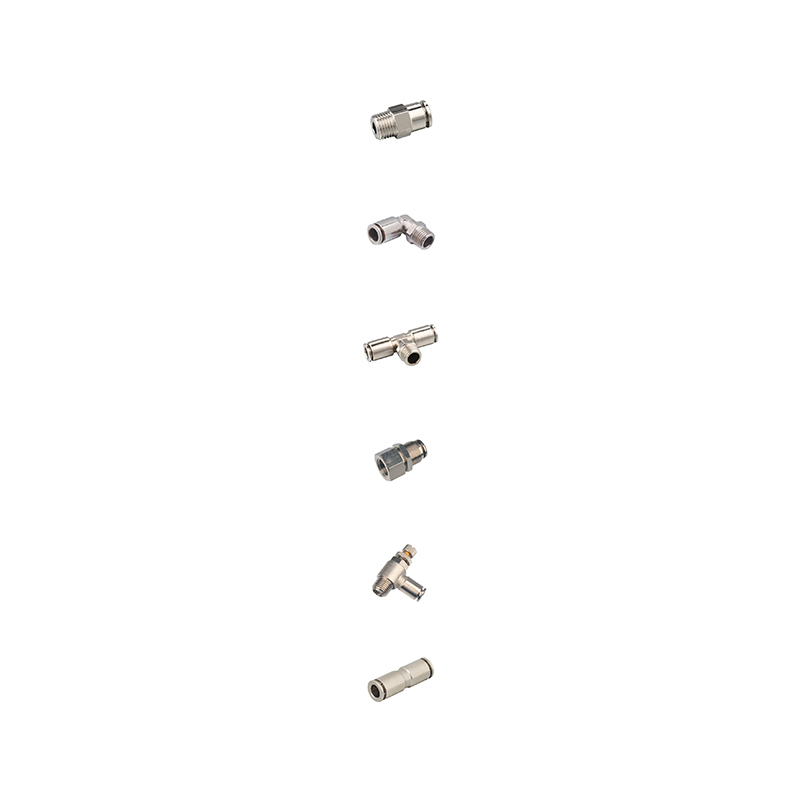 Brass Quick Connect Fittings Pneumatic Accessories featuring various metal connectors, including elbows and tees for efficient pneumatic connections.