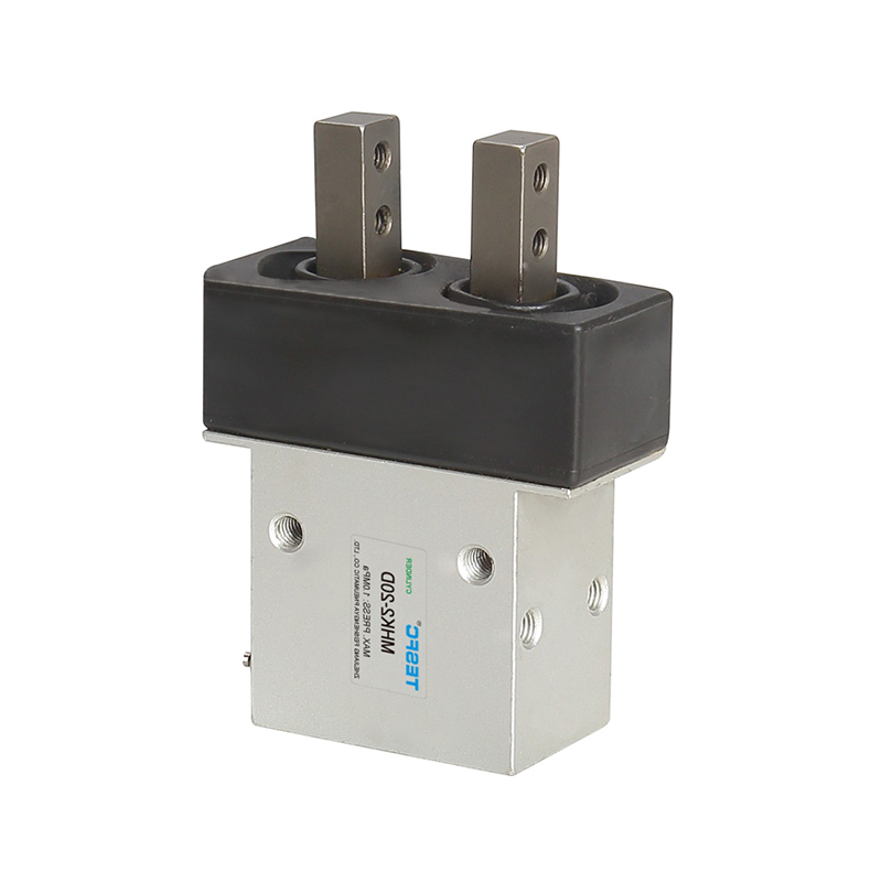 The full product view shows the long pneumatic cylinder and integrated gripper in one frame, giving a clear look at its complete construction.