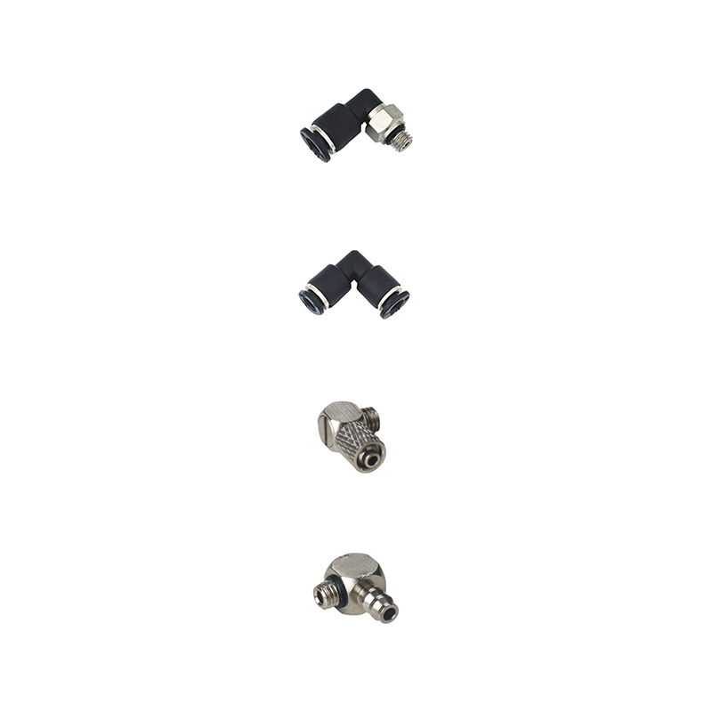 Micro Quick Connectors Pneumatic Accessories featuring compact elbow connectors for precise and efficient pneumatic connections.