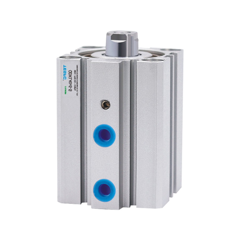The product view highlights the QDK Square Rotation Clamping Air Cylinder, showing its square housing, mounting structure, and rotating shaft design.