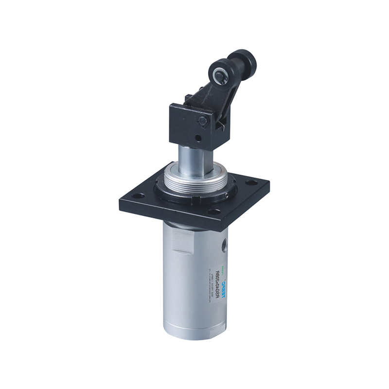 The RSG Threaded Double Acting Clamping Air Cylinder is shown with its threaded body and compact structure, highlighting its design for pneumatic clamping.